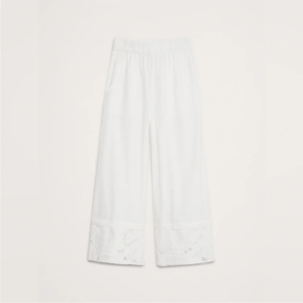 NWT! BR High-Rise Wide-Leg Embroidered Cotton Poplin Cropped Pull-On Pant